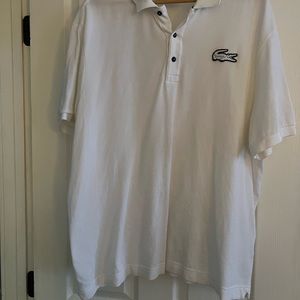 Lacoste Men’s sz 9 polo shirt - large croc insignia (white with black)